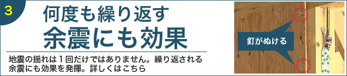 3、何度も繰り返す余震にも効果